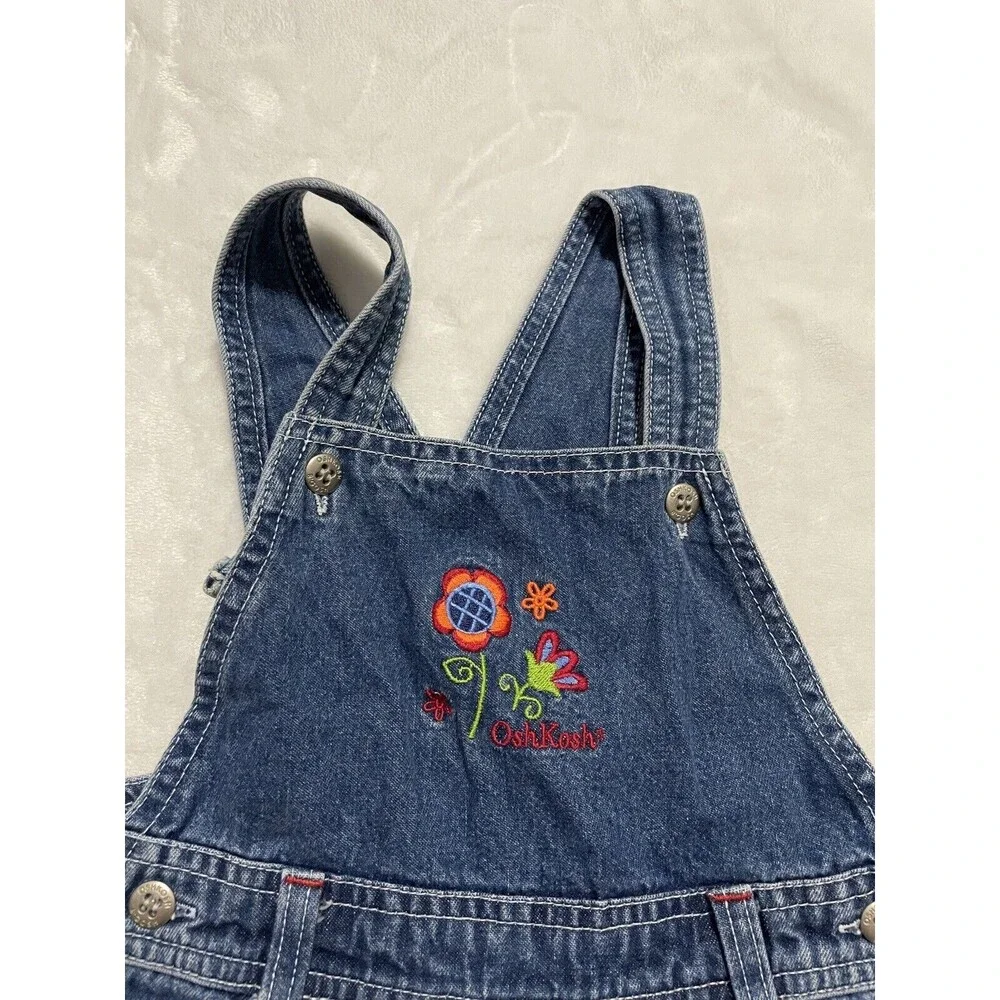 Oshkosh B'gosh Denim Jean Floral Overalls Size 3T Embroidered Cotton Vestbak